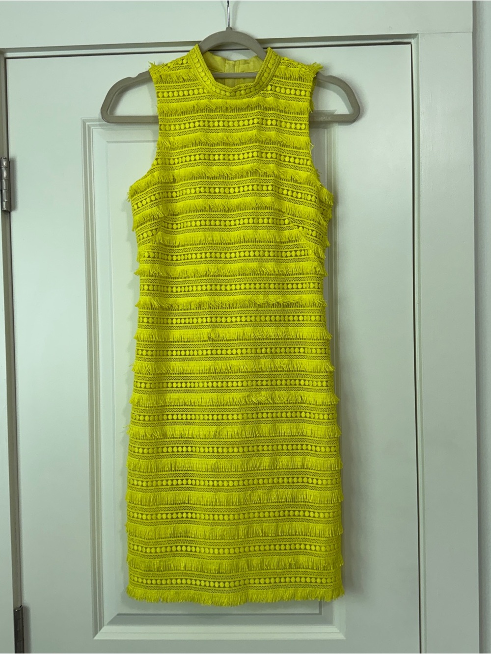J Crew XXS Yellow Sleeveless Shift Dress in Fringy Lace